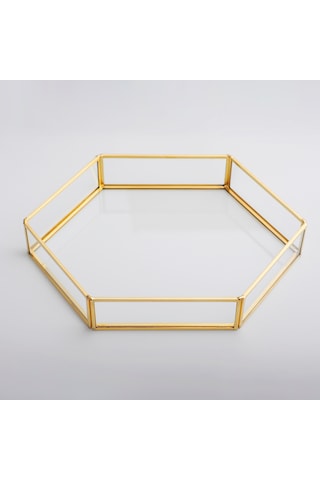 Cam Tepsi Altıgen Pirinç & Gold 30x20x5cm