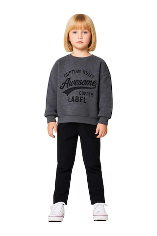 Ersefa Kız Çocuk Slogan Baskılı Polar Sweatshirt Ve Esnek Tayt İkili Tak Antrasit