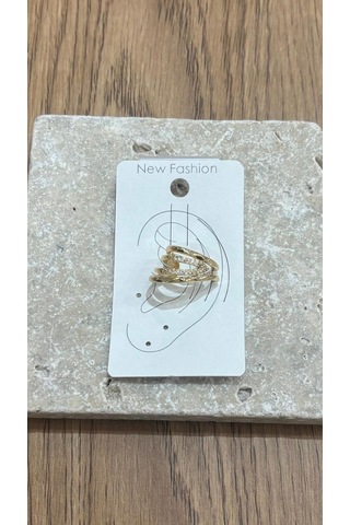 Taşlı Sıralı Gold Kıkırdak Küpe Çok Renkli