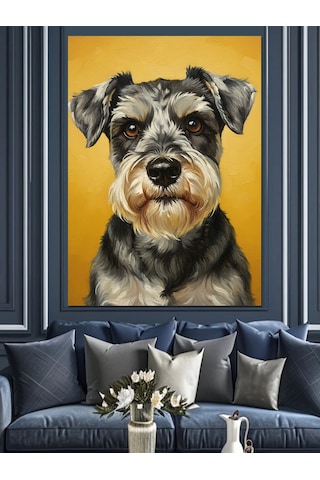 Sevimli Schnauzer Köpek Portresi Dekoratif Kanvas - Mdf Ahşap Tablo