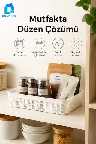 Jute Çok Amaçlı Sepet 2,5 L Mutfak Banyo Dolap İçi Saklama Organizeri 25x19x6,5 Cm beyaz