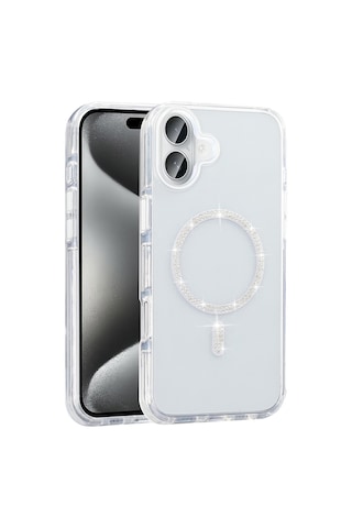 Techaks Apple Uyumlu iPhone 16 Pro Max Kılıf Taşlı Tasarım M-safe Şarj Özellikli Zore Koment Silikon Kapak - Gold Altın