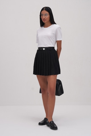 Yüksek Bel Pileli Mini Etek Siyah