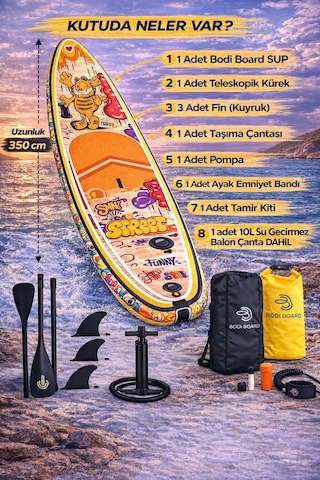Paddle Board Sup Naughty Cat Şişme Stand 350x84x15cm Full Set