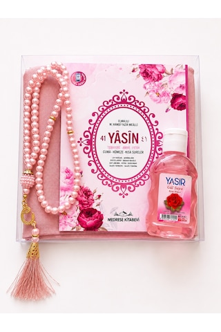 Bilenler Mevlit Hediye Seti İsim Baskılı- Eşarp İnci Tesbih Gül Suyu Özel Kutulu Set Pembe