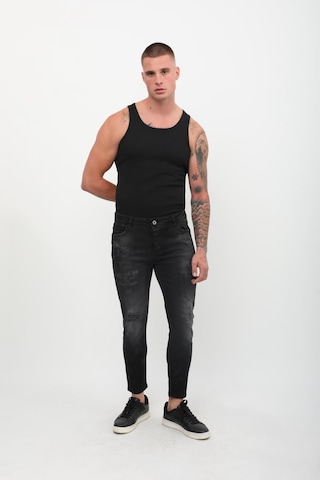 Blue White Erkek Skinny Fit Yırtık Detaylı Jean Siyah 26