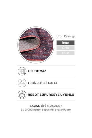 Arkaik Halı Koleksiyonu Zamansız Dokulu Desen, Tozumaz, Kolay Temizlik, İnce Form Mor