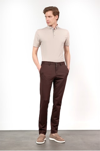 İmza Kahverengi Yan Cep Kendinden Desenli Örme Jogger Slim Fit Esnek Pantolon 1003260174