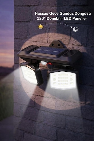 Panter Solar Hareket Sensörlü 72 Smd Beyaz Led Duvar Lambası 800 Lümen, 5w, Çift Başlıklı 120 Ayarlı, Type-c Çok Renkli