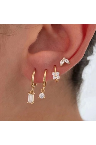 Geeksen 14k Altın Kaplama Zirkonyalı Kadın Küpe Seti - Çeşitli Stiller Daire Ve Taca 3 Çift Paketi Gold