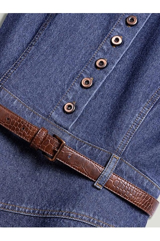 Nocturne Kemer Detaylı Mini Denim Elbise N26yd2737 Koyu Mavi