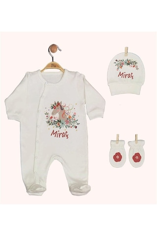 Pia Baby Gl 1949-02 İsme Özel Beşli Tulum Set Krem