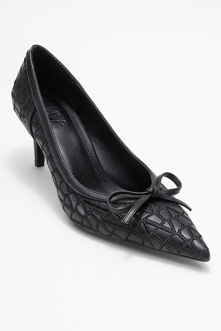 Luvishoes Luvi Shoes Camden Siyah Desenli Fiyonklu Kadın Topuklu Ayakkabı Siyah