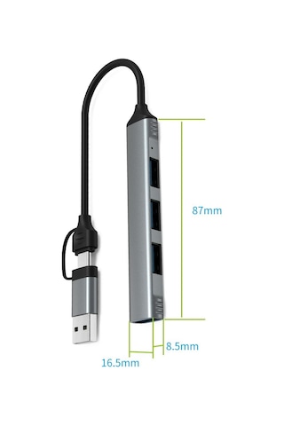 Valkyrie Macbook Uyumlu Type-C & USB Çiftli 4port USB 3.0 Splitter 5 Gbps Çevirici Hub Adaptör