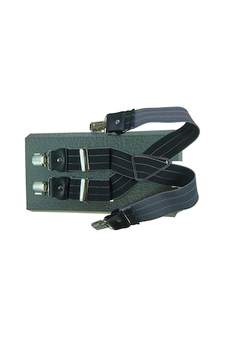 Siyah Ince Çizgili 4 Klipsli Pantolon Askısı