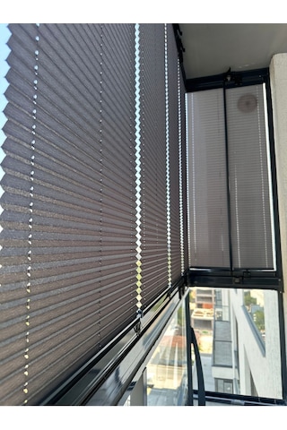 Blind-x Antrasit Plise Katlanır Cam Balkon Perdesi, Ofis Perdesi, Mutfak Perdesi, Salon Perdesi