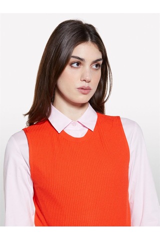 Sisley Viskoz Karışımlı Kolsuz Slim Fit Triko Bluz Kadın Nar Çiçeği Bluz - 325p17q3m105s