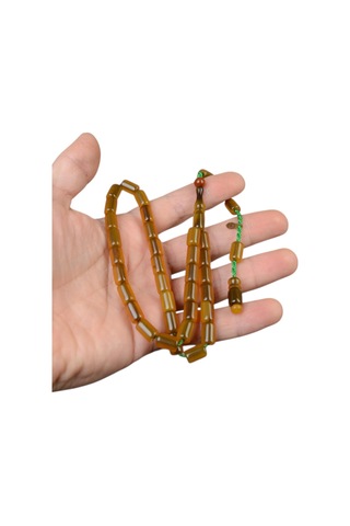 Kesme Kesim 10x7 Mm İmzalı Sıkma Kehribar Sistem Püsküllü Tesbih Sarı