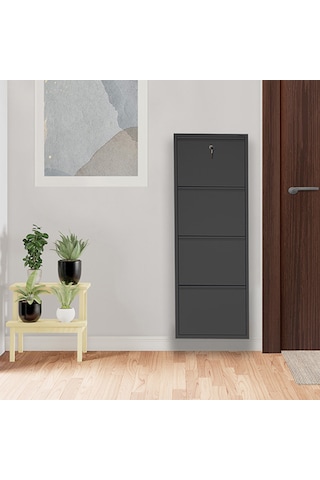 Kilitli 4'lü Metal Ayakkabılık - Siyah