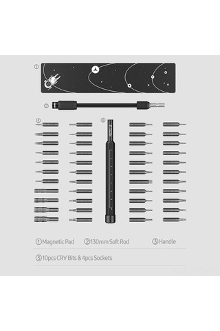 Symbee Jm-8184 Chromium Vanadium Çelik Tornavida Seti - 46 Parça Precision Tamir Aleti, Telefon Ve Cihaz Tamiri İçin, Yumuşak Çanta İle Diğer