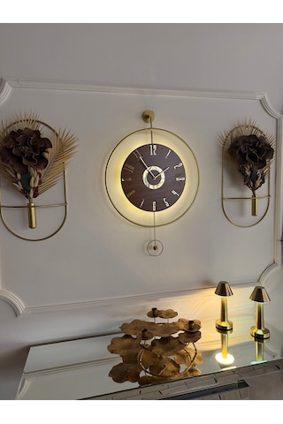 Metaquartz Aksesuar Büyük Boy 50x75cm Quartz Mekanizma Ispanyol Orbit Time , Metal Ahşap Duvar Saati Gold,