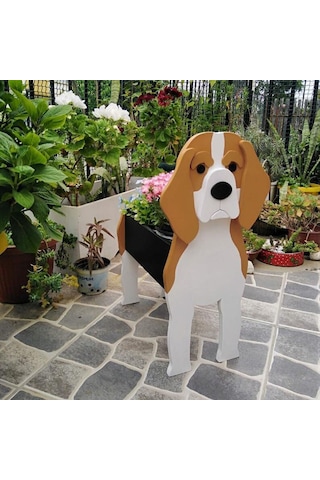 Neevoyu Ahşap Köpek Figürlü Saksı, Ev Bahçe Dekorasyonu, İç Ve Dış Mekan Kullanıma Uygun, El Yapımı, Dayanıklı, Mignon Beagle Desenli S Boyutu