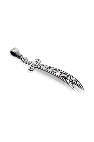 Oya Silver Mat İşlemeli Hz. Ali Zülfikar Gümüş Kolye Ucu 6x1.2cm Oyot324