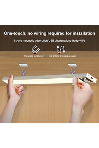 Novahub İnce Algılamalı Şarjlı Led Dolap Aydınlatma, 40cm Gümüş, Parlaklık Düzenli, Şarjlı, Siyah Ve Gümüş Gümüş
