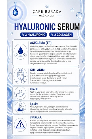 Moonlife - Hyaluronic Serum 30 Ml %3 Hyaluronic Acid & %2 Kolajen