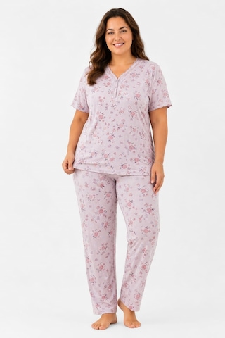 Pemilo Kadın 7930 Büyük Beden Kısa Kol Bambu Pijama Takımı Lila