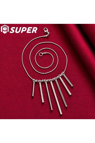 925 Ayar Gümüş Yılan Zincir Pürüzsüz Boncuk Kolye Kolye Takı