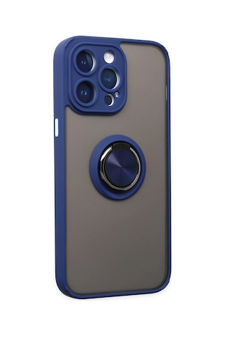 Newface Apple iPhone Uyumlu 14 Pro Max Kılıf Montreal Yüzüklü Silikon Kapak Glblseme - 48 - Lacivert