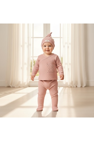 Ürünya Kız Bebek Şapkalı 3'lü Takım Pembe