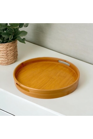 Lexroo Yuvarlak Bambu Tepsi 35cm, Daire Sunum