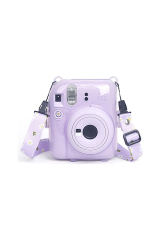Instax Mini 12 Makine Uyumlu Lila Simli Pleksi Kılıf