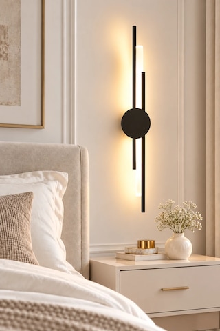 Premıum Modern Siyah Silindir Led Aplik 3 Renk Dekoratif Duvar Aydınlatması 8w 60 Cm