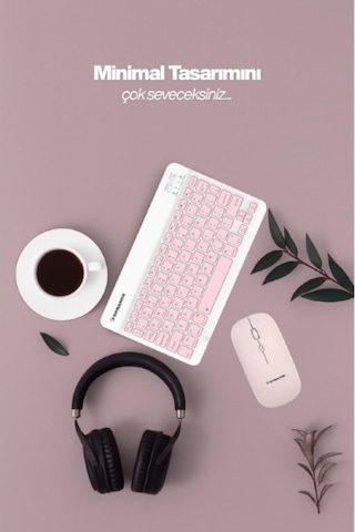 Pembe Kablosuz Klavye Ve Mouse Seti
