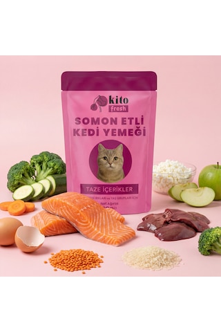 Kito Fresh Somonlu Kedi Yemeği %100 Taze İçerikli Mama 80 G
