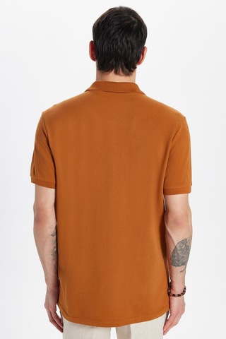 Tudors Erkek Slim Fit Dar Kesim %100 Pamuk Kahverengi Polo Yaka Tişört-32737 Kahverengi