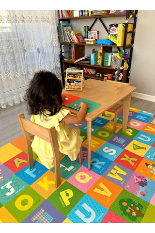 montessori çocuk masası ve 2 adet sandalye camel