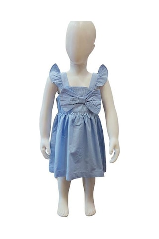 Çikoby Kız Bebek Pamuklu Fiyonklu Elbise-13883 Mavi