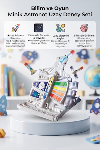 Clemento-ni Lisanslı Minik Astronot Roketli Ve Rampalı 15 Parça Uzay Çıkartmalı Eğitici Oyuncak Set