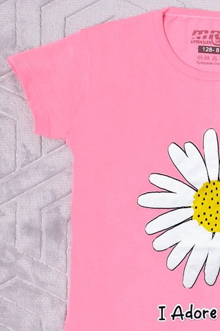 Hçm Kız Çocuk Tshirt Papatya Baskılı Bisiklet Yaka D26 Pembe