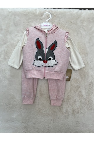 Yelekli Üçlü Takım Pembe