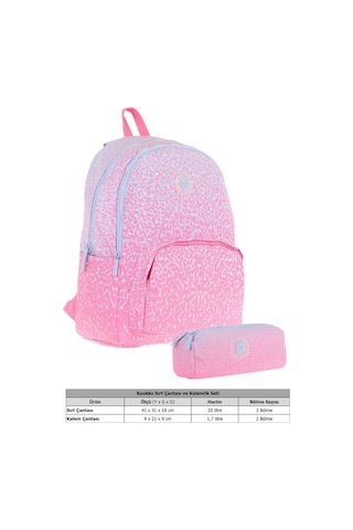 Kaukko Nokta Desenli Pembe Kız Çocuk Okul Çantası Ve Kalemlik Seti Kk - K1803+kk - K2714 Pembe