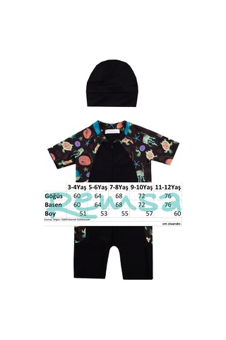 Uv Korumalı Kısa Kollu Tulum Bebek Çocuk Yüzücü Mayo 1910 Siyah Siyah