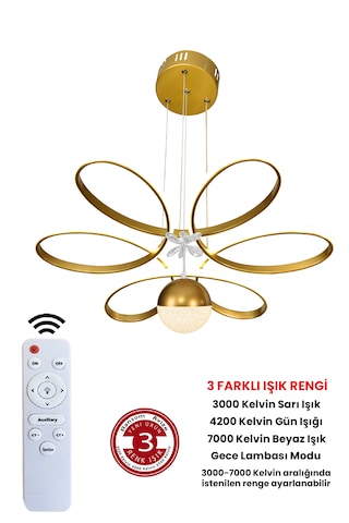 Ransom 3 Renk Toplu Kelebekli Kumandalı Papatya Salon Led Avize Mat Gold
