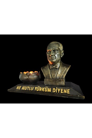 Atatürk Ne Mutlu Türküm Diyene Temalı Atatürk Büst Biblo Mumluk Altın Eskitme 0