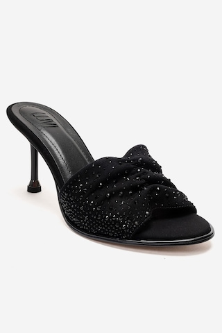 Luvishoes Karına Siyah Siyah Taşlı Kadın İnce Topuklu Terlik Siyah