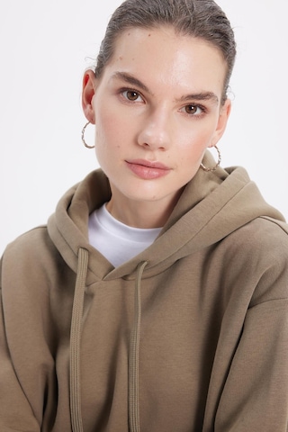 Tudors Kadın Oversize Geniş Kesim Pamuklu Yumuşak Dokulu İçi Polarlı Basic Yeşil Kapüşonlu Sweatshirt-42084 Yeşil2
